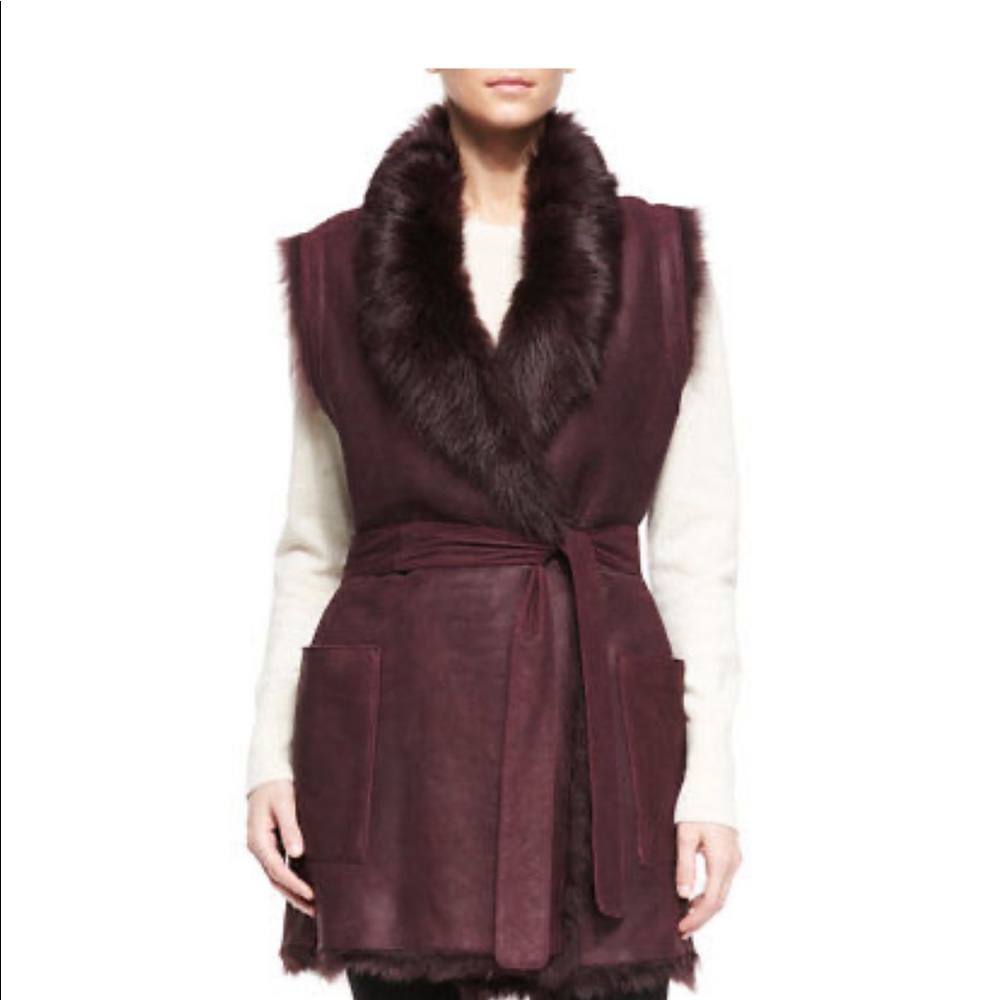 Vince Reversible Burgundy Shearling Vest